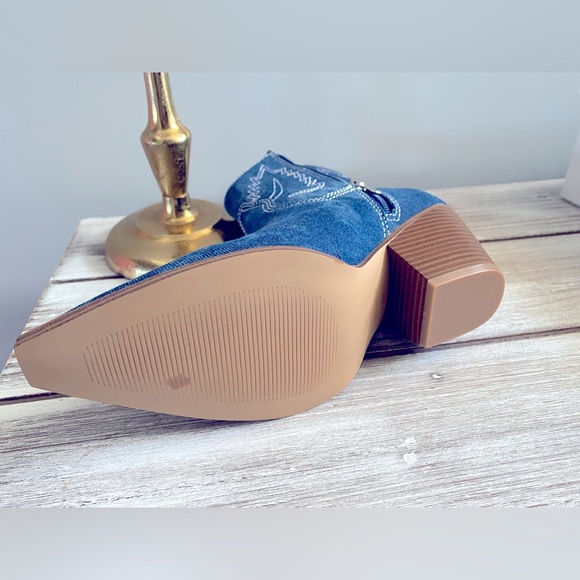 Nine West Nallas Western Booties Heeled ✨ Dark Blue Denim Size 9 | star country - Picture 7 of 15